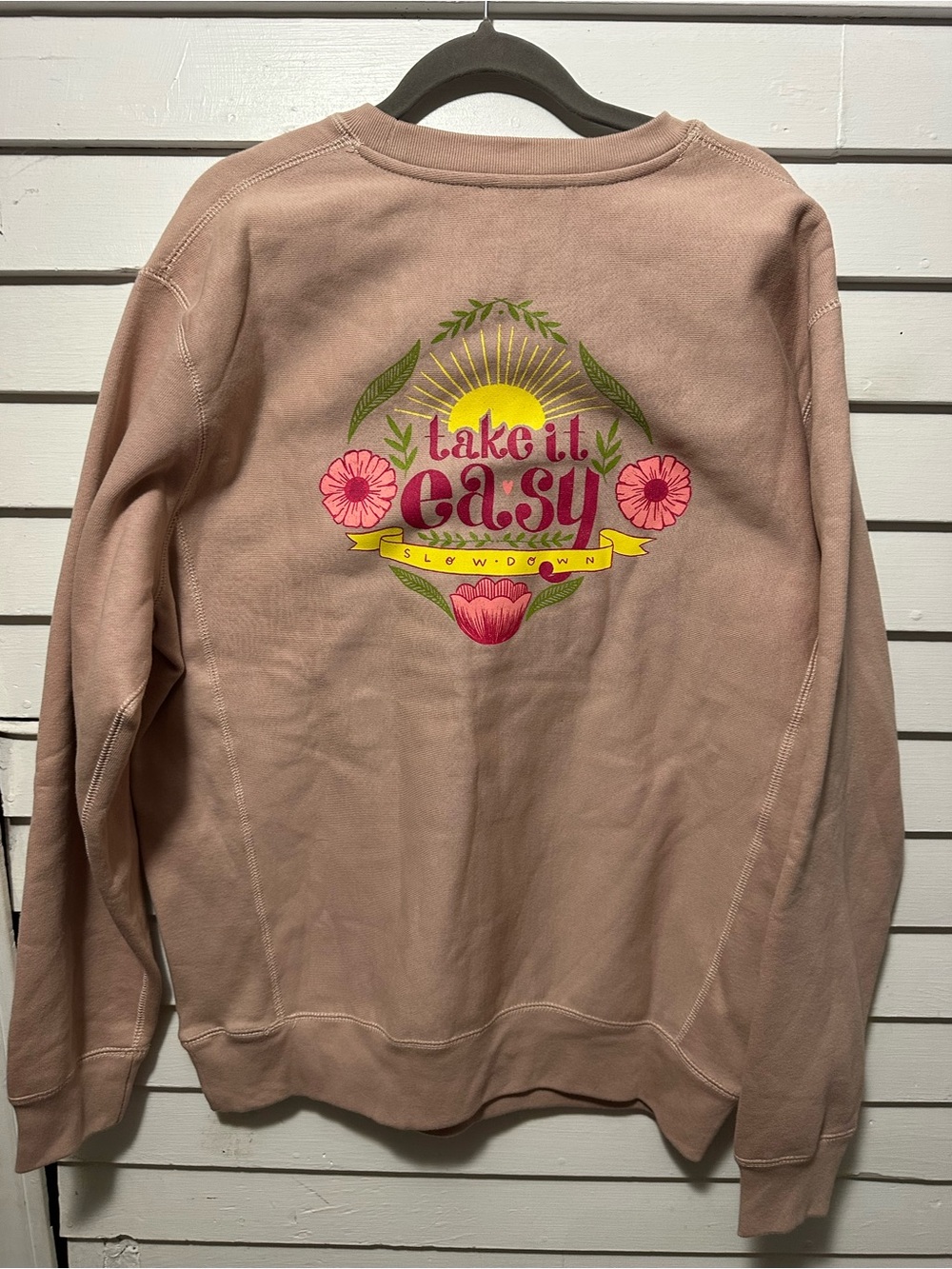 Take It Easy Floral Graphic Crewneck - Mauve Pink size m independent